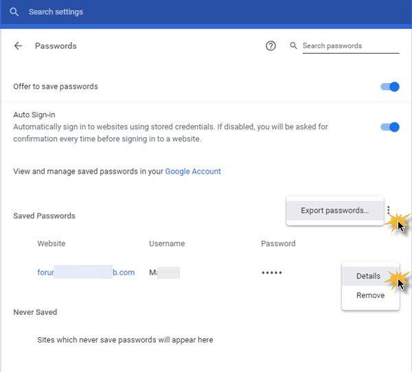 google saved passwords