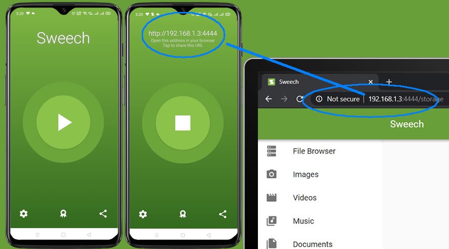 sweech wireless file transfer between android and pc
