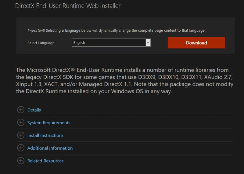 DirectX web installer