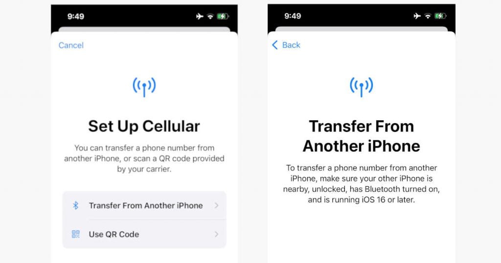 iOS 16 Transfer eSIM via Bluetooth